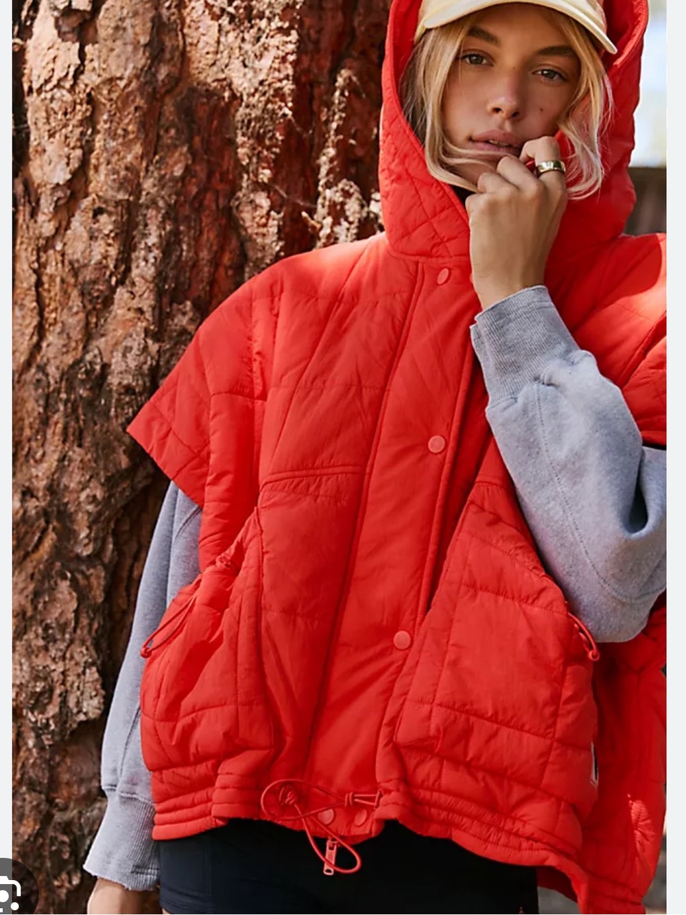 Free People Happy Trails Quilted Hooded Poncho in Flame Small NWT